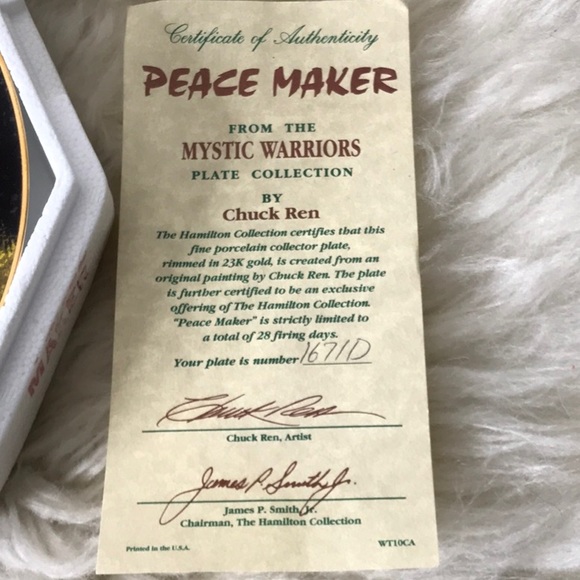 NEW 1992 The Hamilton Collection Mystic Warrior Peace Maker plate numbered mint - Picture 3 of 7
